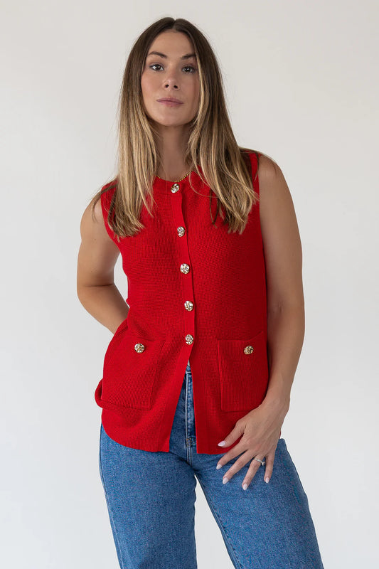Isa | Gilet pull en tricot rouge
